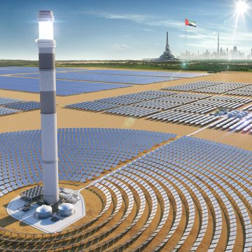 The world’s tallest solar power tower at 262.44 metres in the Mohammed bin Rashid Al Maktoum Solar Park in Dubai