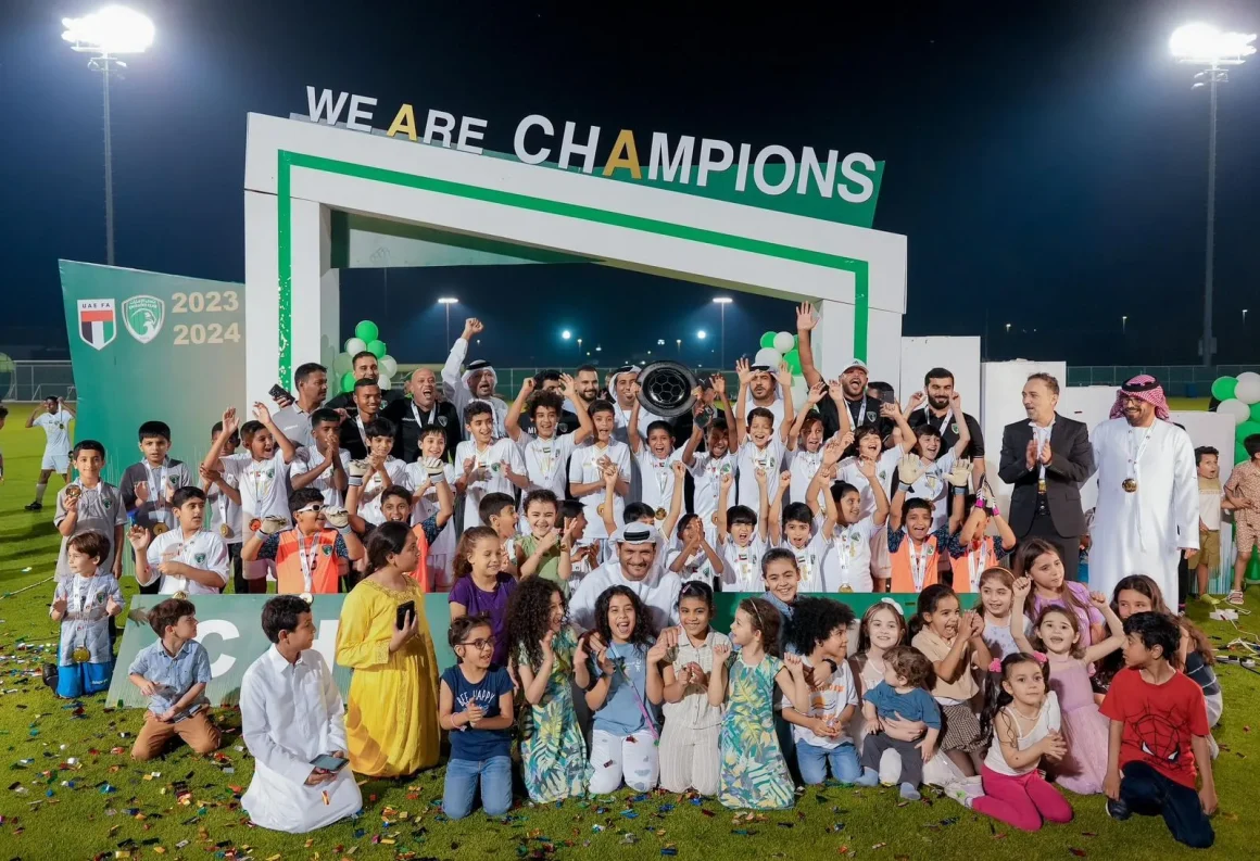 The Emirates Club celebrates the crowning of the 14- and 11-year-old teams in the Emirates Football Association Championship for the “B” stages