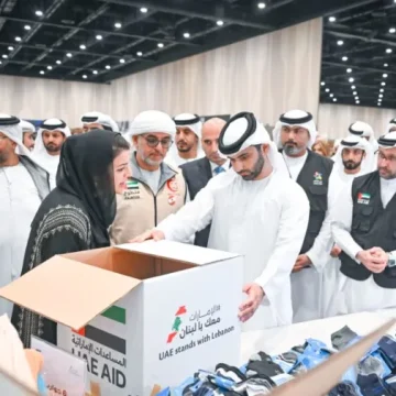 Mansoor bin Mohammed visits ‘UAE Stands with Lebanon’ campaign centre at Expo City Dubai